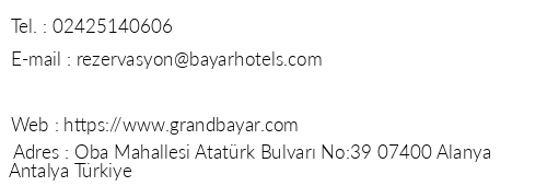 Grand Bayar Beach Hotel telefon numaralar, faks, e-mail, posta adresi ve iletiim bilgileri